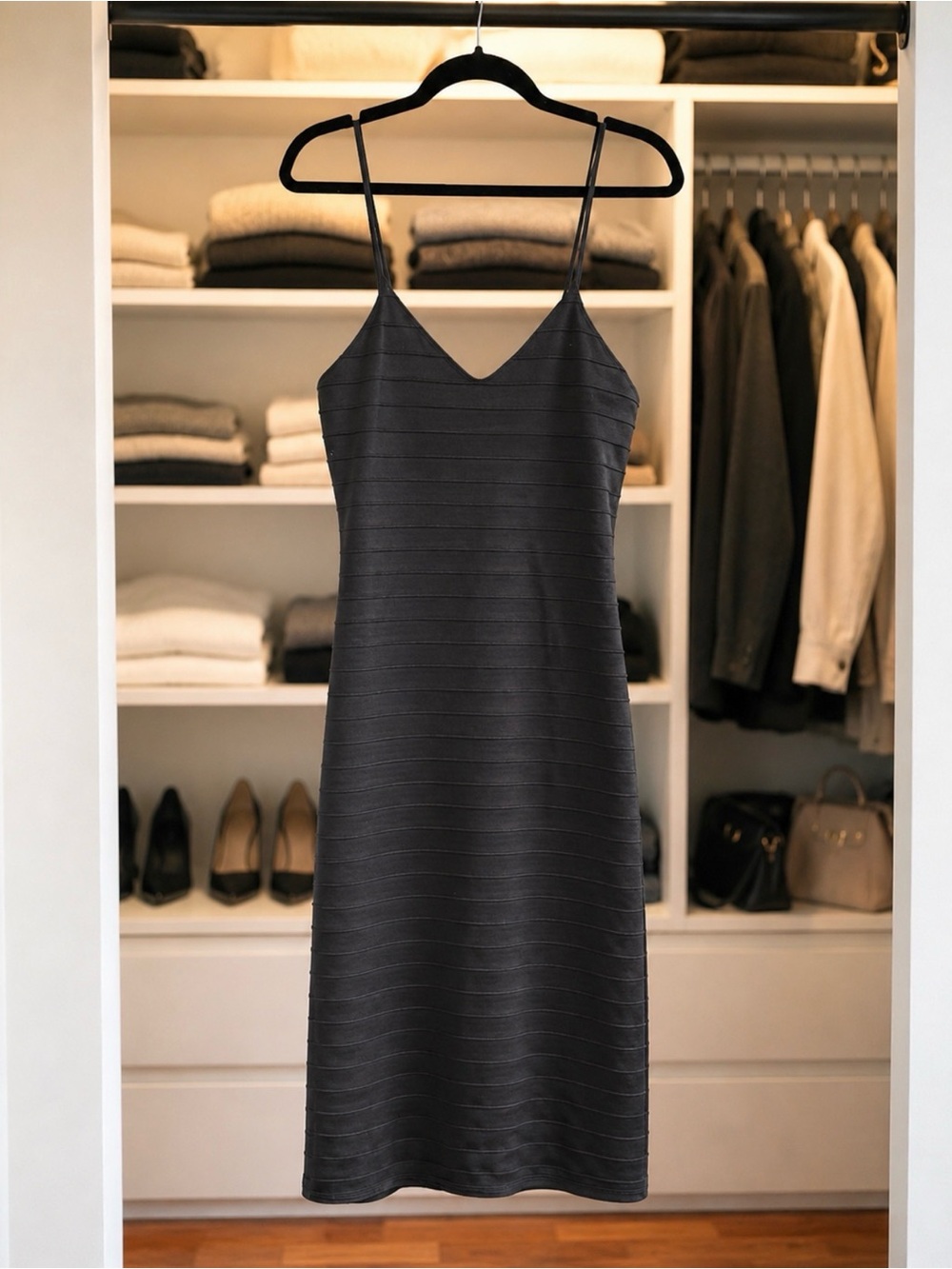 Black Bandage Midi Dress | Size Large | Y2K Minimalist Slip Dress